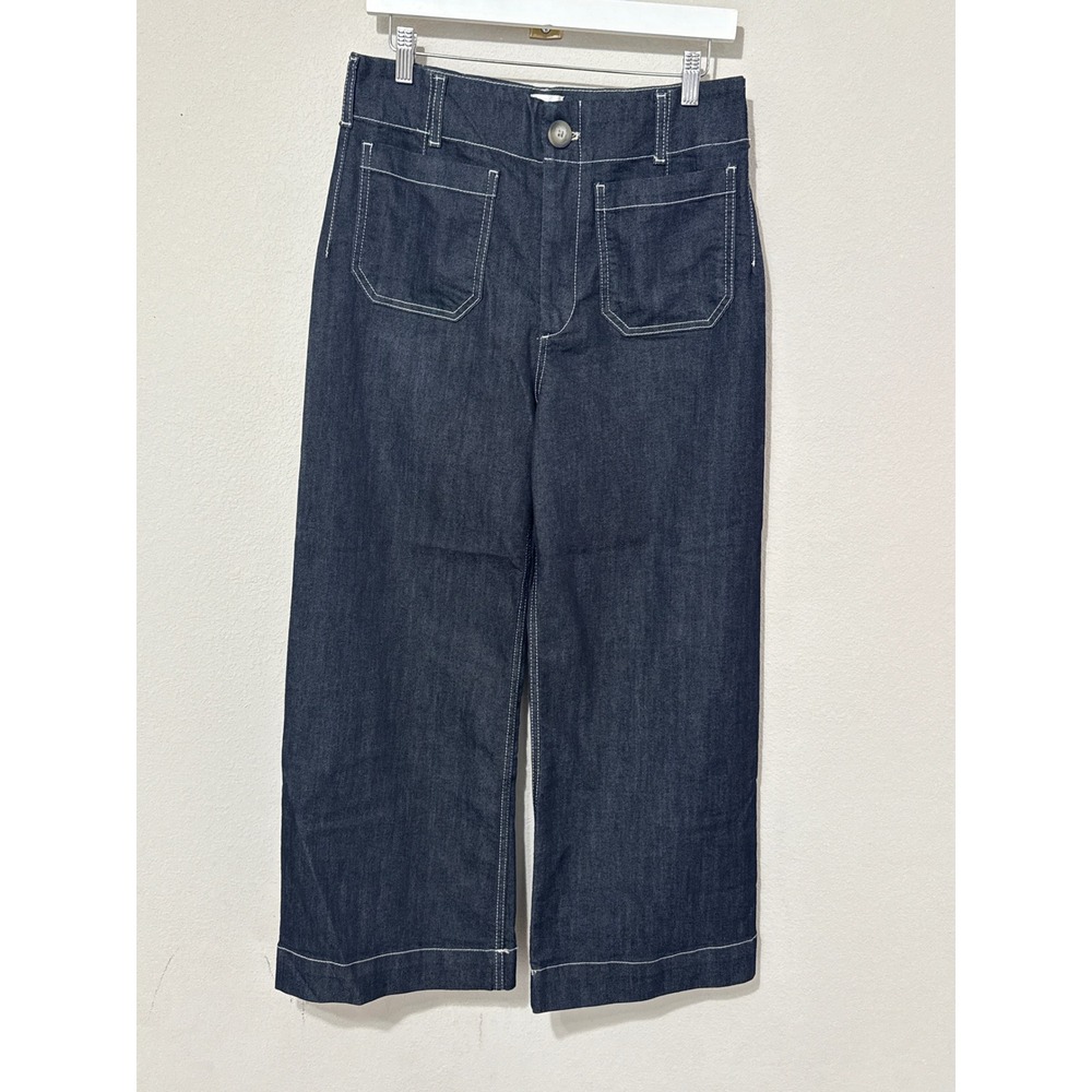 Maeve The Colette Cropped Wide Leg Jeans Women 29 Indigo Contrast Stitch Denim